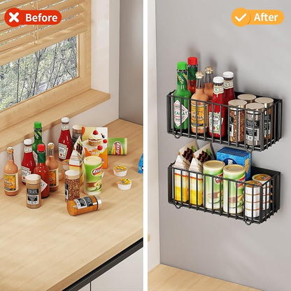 1 Pack Heavy-Duty Magnetic Shelf for fridge, Foldable Magnetic Basket with 2 Hooks, Fruit Potato Onion Storage Shelves, Large Magnetic Spice Rack Organizer for Fridge Oven Laundry (1 Pack)