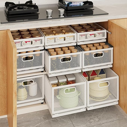 Pull Out Cabinet Organizer, Slide Out Drawers Fixed with Adhesive Nano Film, Pantry Shelves Sliding Drawer Storage Organization for Kitchen (Double Layer 11.8 * 9.4 * 16.6inch/30 * 24 * 42.4cm)