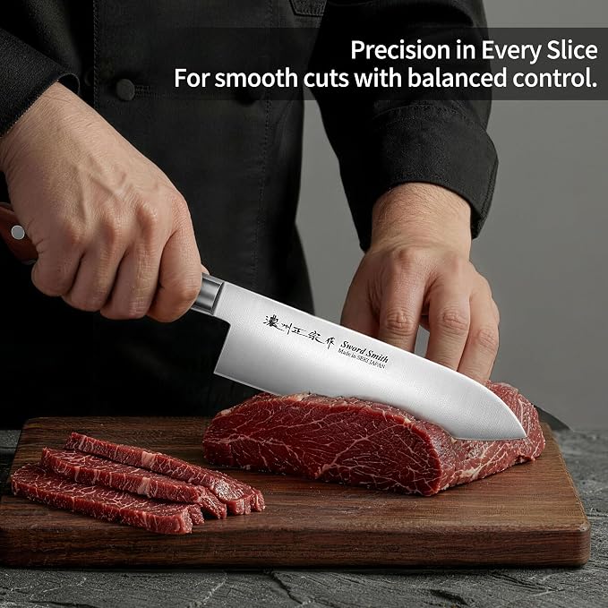 6.7 Inch Santoku Knife, Made in Japan, Full Tang High Carbon Molybdenum Stainless Steel Japanese Chef Knife with Pakkawood Handle,Kitchen Knife for Slicing Meat & Vegetables