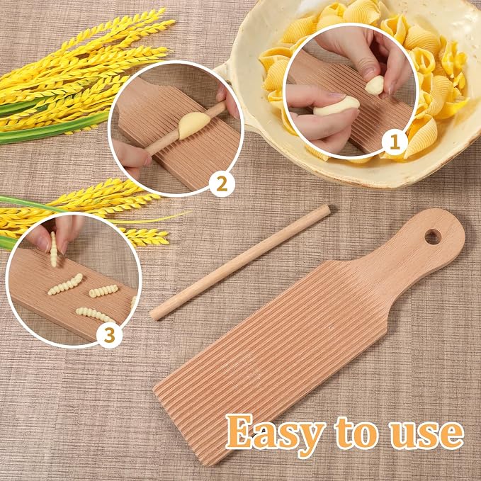 Gnocchi Boards and Ravioli Rolling Pin, Wood Pasta Roller Pin Ravioli Stamp Maker Homemade Pasta Making and Cutting Tools for Cooking Lovers Baking Easy to Use and Clean