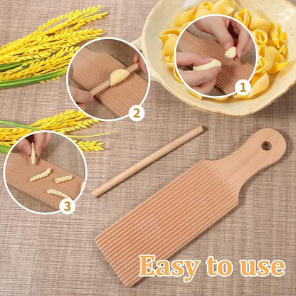Gnocchi Boards and Ravioli Rolling Pin, Wood Pasta Roller Pin Ravioli Stamp Maker Homemade Pasta Making and Cutting Tools for Cooking Lovers Baking Easy to Use and Clean