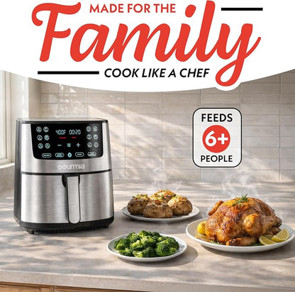 Gourmia Air Fryer Oven Digital Display 8 Quart Large AirFryer Cooker 12 Touch Cooking Presets, XL Air Fryer Basket 1700w Power Multifunction GAF838 Black and stainless steel air fryer