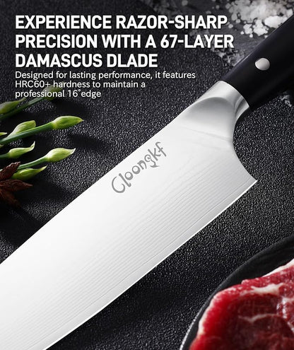 3-Piece Damascus Kitchen Chef Knife Set- 8" Chef Knife, 7" Santoku, 5.5" Utility Knife Japanese High Carbon Stainless Steel with G10 Handle Gift Box Cutting Tools for Meat, Vegetables