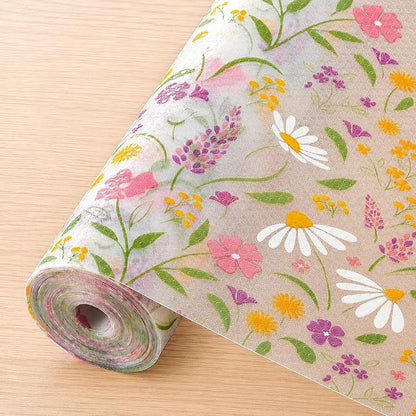 INNOLITES Shelf Liner for Kitchen Cabinets, Non-Adhesive Drawer Liner, Waterproof Washable EVA Floral Pattern, Protect Dresser Cupboard Refrigerator Shelves (Sage Wildflower, 23.6" x 360")