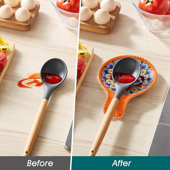 vancasso Ceramic Spoon Rest for Stove Top, 7.7 Inch Cooking Spoon Holder for Kitchen Counter Decor, Spoon Holder for Coffee Spoon Rest, Spoon Cradle, Spatula, Spoons or Tongs, Decorations, Orange