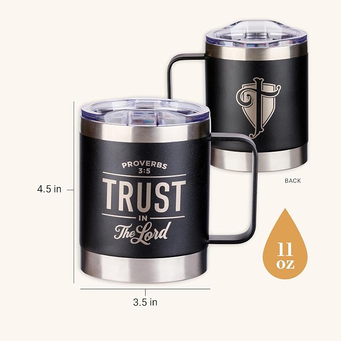 Trust in the LORD Black Camp-style Stainless Steel Mug - Proverbs 3:5