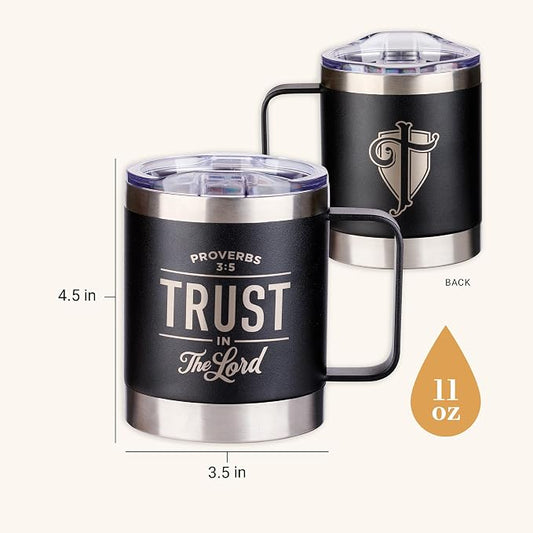Trust in the LORD Black Camp-style Stainless Steel Mug - Proverbs 3:5
