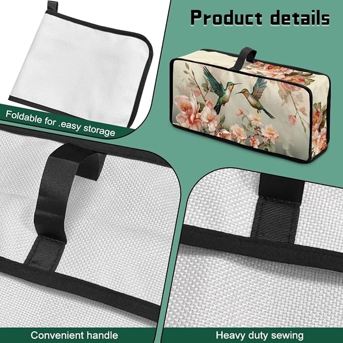 Hummingbird Floral Toaster Cover 2 Slice, Water-Resistant 2 Slice Slim Toaster Cover Protective Dust Covers for Kitchen Appliances, Easy to Fold and Store