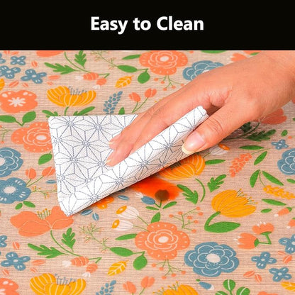 INNOLITES Shelf Liner for Kitchen Cabinets, Non-Adhesive Drawer Liner, Waterproof Washable EVA Floral Pattern, Protect Dresser Cupboard Refrigerator Shelves (Honey Coral Blue, 17.5" x 360")
