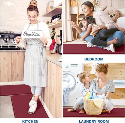 StepRite Kitchen Mats, 2PCS Kitchen Rugs, Cushioned Anti Fatigue Kitchen Mats for Floor, Non-Slip Standing Desk Mat, Waterproof Kitchen Rug Set for Kitchen, Floor, Office, 17.3"x30"+17.3"x59", Red