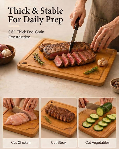 Cutting Boards for Kitchen, Wooden Chopping Board for Meat, Vegetables and Fruit, 18" x 12" XL Deep Carbonized Bamboo Board for Meal Prep, Serving, Daily Cooking and Kitchen Counter