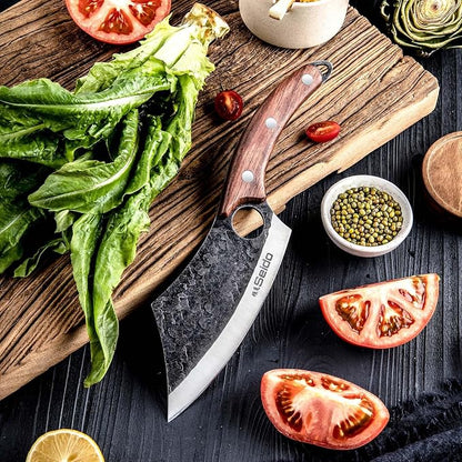 Seido Knives Hakai Chef Cleaver Knife | High Carbon Stainless Steel Meat Cleaver for Kitchen, Camping & BBQ | Japanese-Style Butcher Knife with Ergonomic Rosewood Handle & Leather Sheath
