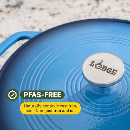 Lodge Essential Enamel Braiser 3.5 Quart - Refrigerator- & Oven-Safe up to 500° F - Heat-Retaining, Induction-Safe & PFAS-Free Enamel Cookware - Caribbean Blue