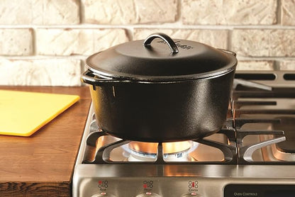 Lodge Cast Iron Dutch Oven 7 Quart - Loop Handle Cooking Vessel - Even Heat Retention - Oven-Safe, Versatile Pot