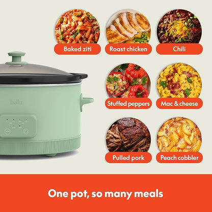 bella 6.0 Qt Programmable Slow Cooker, Ceramic Nonstick Coating, Adjustable Temperature & Cooking Times, Dishwasher Safe Stoneware Pot & Tempered Glass Lid, Tangle Free Cord Wrap, Seaglass