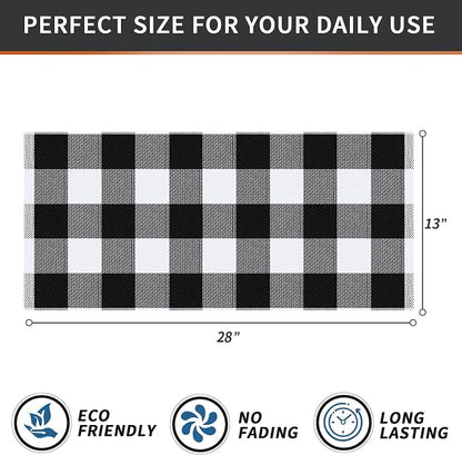 Homaxy 100% Cotton Waffle Weave Check Plaid Kitchen Towels, 13 x 28 Inches, Super Soft and Absorbent Dish Towels for Drying Dishes, 4-Pack, White & Black