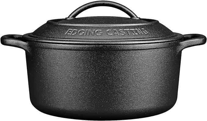 Pre-Seasoned Cast Iron Dutch Oven Pot with Lid Dual Handle, Sourdough Bread Baking Pots, Bread Oven, Camping, Grill, Induction, Electric, Round 5 Quart, Black
