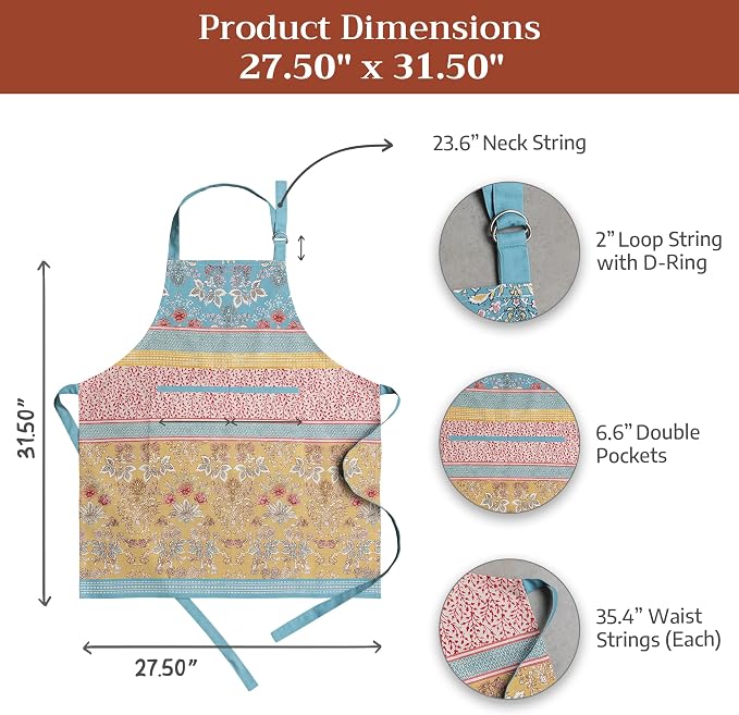 Maison d' Hermine 100% Cotton Apron for women with Pocket Kitchen Chef Apron for Men Cooking Spring Summer
