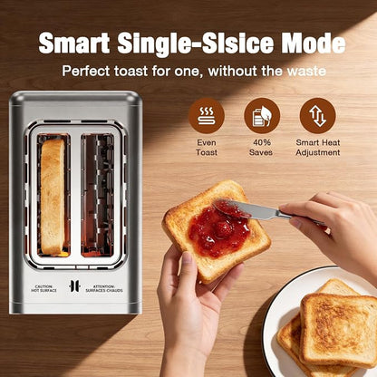 2 Slice Toaster, Smart Digital Touchscreen with Memory Function, 1.5" Extra-Wide Slots, 5 Bread Types & 6 Browning Settings, 900W for Fast Toasting, Defrost & Reheat Modes