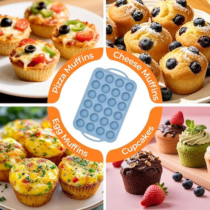 CAKETIME Mini Cupcake Pans, Metal Reinforced Frame Silicone Mini Muffin Pan Nonstick 24 Cups Easy to Handle for Baking Muffins, Cupcakes, Egg Bites 1 Pack