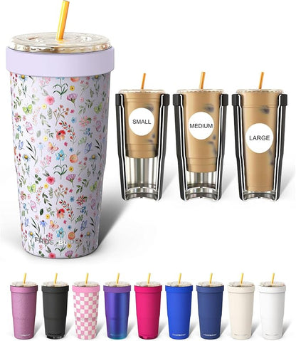 Frost Buddy Togo Buddy 30oz Stainless Steel Vacuum Insulated Tumbler To Go Coffee Cup – Iced Coffee Cups, Iced Coffee Sleeve, Travel Mug, Thermal Cup for Hot & Cold Drinks, Dunkin Cup (Wild Flower)
