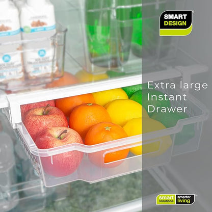 Smart Design Adjustable Pull Out Refrigerator Drawer - Extra Large - BPA Free Plastic - Holds 20 lbs - Extendable Sliding Fridge Bin, Freezer, Pantry Food Holder Storage Organizer - Kitchen - Clear