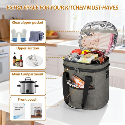 LUXJA Oval Insulated Slow Cooker Carrying Bag Compatible with 3 Quart Crock-Pot, Double Layer Carrier Bag with Lid Straps for 3 Quart Slow Cooker (Bag Only), Gray