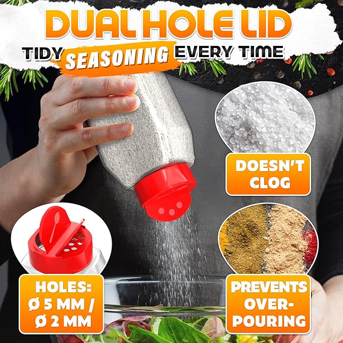 2Pcs Large Seasoning Containers with Wide Mouth for Easy Filling – 32 Oz Spice Containers with Dual Shake Airtight Lids for Spices | Transparent Seasoning Shaker, Durable & Odor-Resistant Spice Shaker