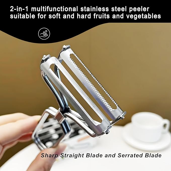 Fruit and Vegetable Peelers for Kitchen | Just Like Mom's Old Steel peeler,Double Blade,Serrated,Straight