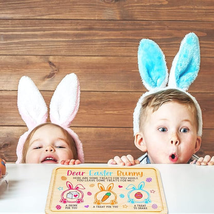 Whaline Easter Wooden Cookie Tray Dear Easter Bunny Cookie Plate Egg Carrot Drink Wooden Treat Plate Rectangle Easter Tray Bundle for Gifts Decoration Supplies, 11.8x7.8 Inch