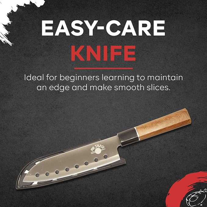 Mr Tazoi 8 Inch Stainless Steel Sushi Chef Knife - Japanese Inspired Design, Sharp & Lightweight, Budget Friendly & Durable - Ideal for Sushi, Sashimi, and Everyday Kitchen Use