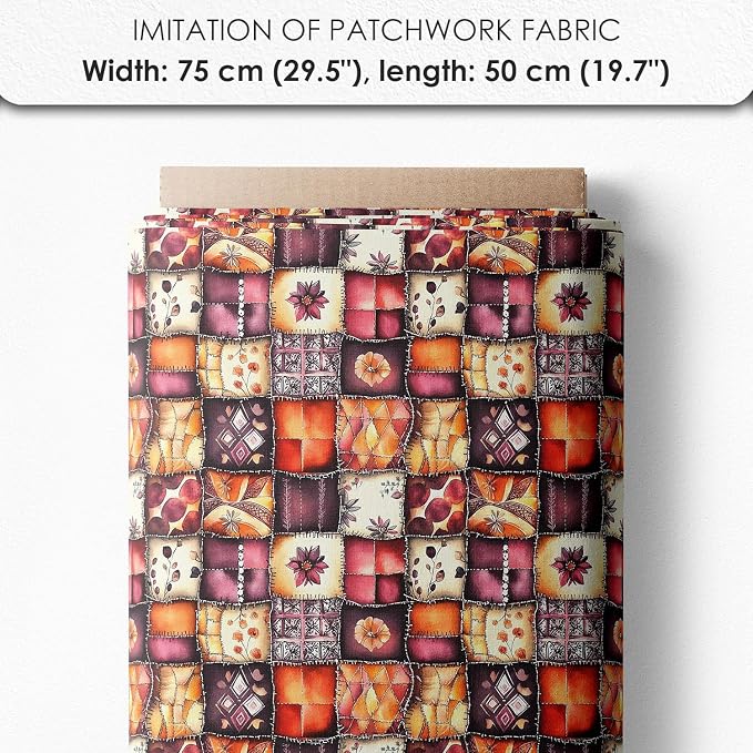Patchwork Mulled Wine Cotton Fabric Panel – 6 Designs (10×10 inch Each) + Bonus Sheet 29.5×19.6 inch, 100% Cotton 140 GSM, Made in Türkiye