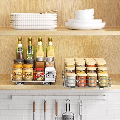 Pull Out Spice Rack Organizer for Cabinet, Slide Out Spice Organization for Cabinet Storage for Spices, Bottles & Jars, Sliding Spice Shelf for Narrow Kitchen Cabinets, Pantry, 8.5"W x 10.5"D x 2.5"H