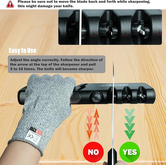 5-Angle Adjustable 10-35 Degree Professional 4-Stage Knife Sharpener, with Cut-Resistant Glove, with Scissors Grinding Slot - Multi-Purpose Precision Tool for Kitchen, Home, Outdoors (Black)