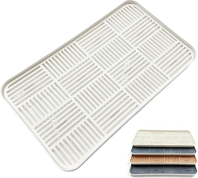 2-in-2 Kitchen Sink Caddy Organizer with Plastic Drain Grate, Double-Layer Drain Sponge Soap Holder & Food Fruit Vegetable Drain Tray for Sink Countertop Home Kitchen Restaurant Hotel, White (1 Pack)