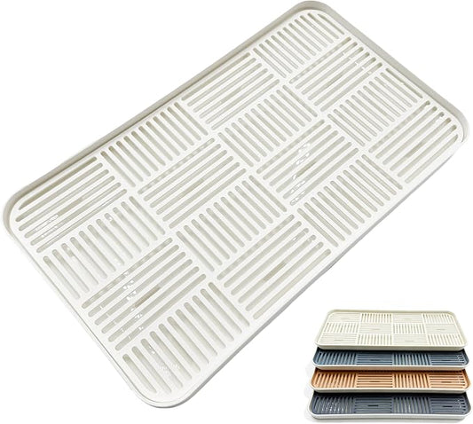 2-in-2 Kitchen Sink Caddy Organizer with Plastic Drain Grate, Double-Layer Drain Sponge Soap Holder & Food Fruit Vegetable Drain Tray for Sink Countertop Home Kitchen Restaurant Hotel, White (1 Pack)