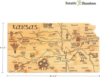 Totally Bamboo Destination Kansas State Shaped Serving and Cutting Board, Includes Hang Tie for Wall Display