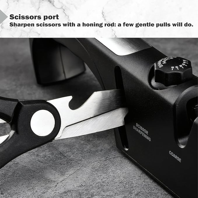5-Angle Adjustable 10-35 Degree Professional 4-Stage Knife Sharpener, with Cut-Resistant Glove, with Scissors Grinding Slot - Multi-Purpose Precision Tool for Kitchen, Home, Outdoors (Black)