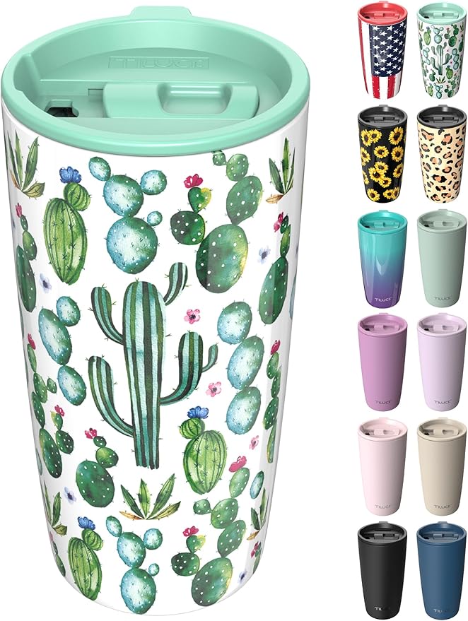 TILUCK 20 oz Insulated Tumbler with BPA-Free Lid, Stainless Steel Vacuum Travel Coffee Mug, Double Wall Coffee Tumbler（20oz，Cactus）
