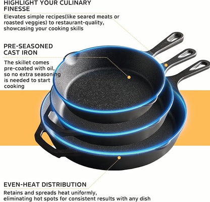 EWFEN Cast Iron Skillet 12 Inch, Pre-Seasoned Frying Pan, Heavy-Duty Professional Restaurant Chef Quality Cookware with Drip Spout, Indoor & Outdoor Use, Compatible with Oven, Stove, Grill & Campfire