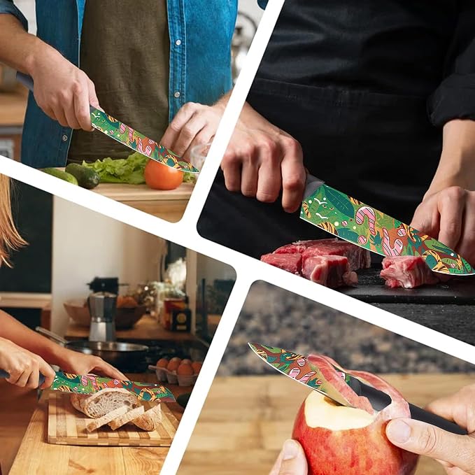 Marco Almond Knife Set Artistic Designed Pattern Kitchen Knife 6 Stainless Steel Kitchen Knives w 6 Blade Guards, Dishwasher Safe Knives for Family Kitchen Knives Set for Chefs