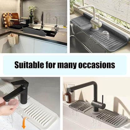 STARGAZ Silicone Faucet Mat for Kitchen Sink,Faucet Draining Mat,Sink Back Splash Guard,Kitchen Rubber Mat,Bathroom Sink Faucet Mat,Soap Dish,Silicone Sink Protector(Grey, 24”×5.5”)