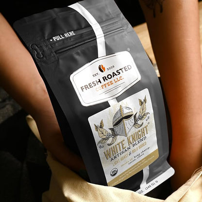Fresh Roasted Coffee, Organic White Knight Whole Bean Coffee, Light Roast, USDA Organic, Kosher, 12 oz