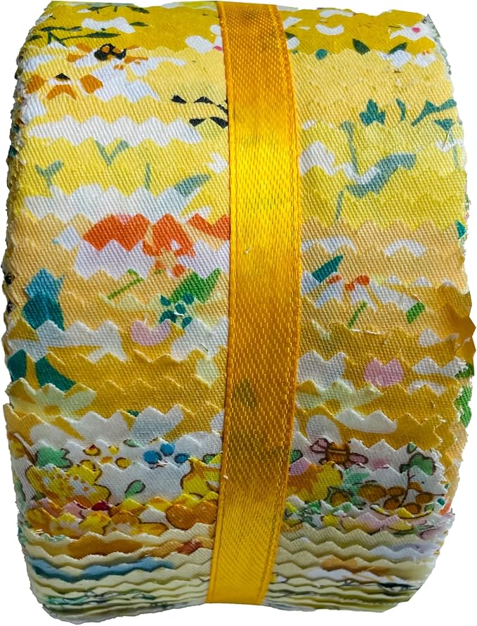 40 Strip Jelly Roll Fabric Strips for Sewing, 100% Cotton for Quilting Crafting, Precut Bundles2.5 x 44" Yellow Printed Fabric