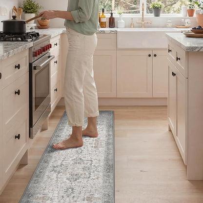 GENIMO Kitchen Rugs Non Slip Washable, 2PCS Kitchen Mats for Floor, Cushioned Standing Mat, Kitchen Runner Rug Floor Mat for Kitchen Decor, Laundry, Sink, Home, 20"x32"+20"x59", Light Taupe Brown