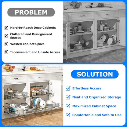 WelFurGeer Soft Close Slide Out Cabinet Shelf, 17" W x 22" D Pull Out Drawers for Kitchen Cabinets, Kitchen Shelf Organizer, Cupboard Organizers and Storage, Under Cabinet Pull Out Shelves
