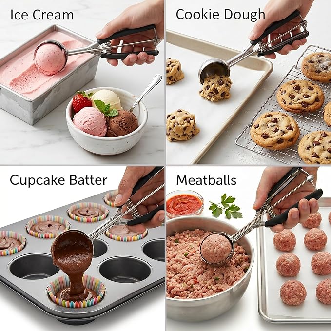 Cookie Scoop, 18/8 Stainless Steel Cookie Scooper, Cookie Scoops for Baking, 3Tbsp/45ml/1.5oz Cookie Dough Scoop, Ice Cream Scooper with Trigger Release, Cookie Scooper for Baking (#20/53mm)
