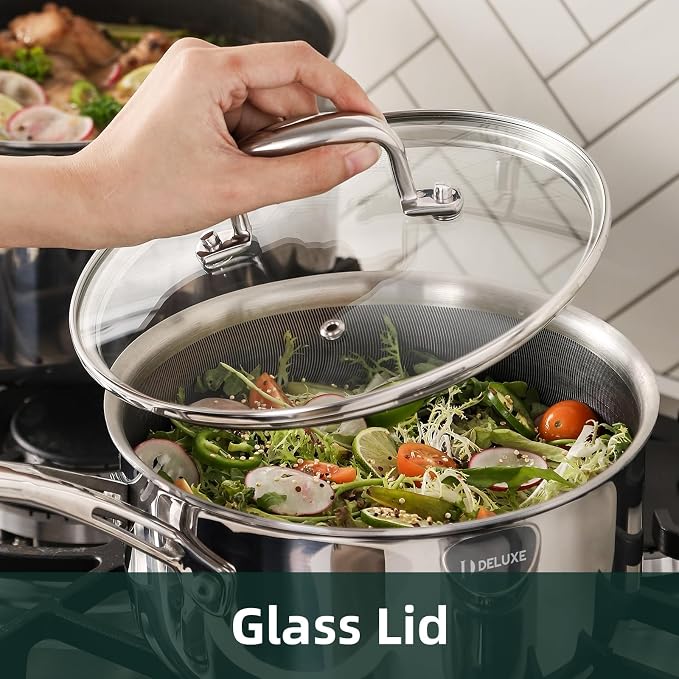 DELUXE Hybrid Ceramic Nonstick 2-Quart Saucepan, Stay-Cool Handle, Dishwasher Oven Safe, Induction Ready, PFOA Free Compatible with All Cooktops for Home Daily Cooking,Breakfast Oatmeal