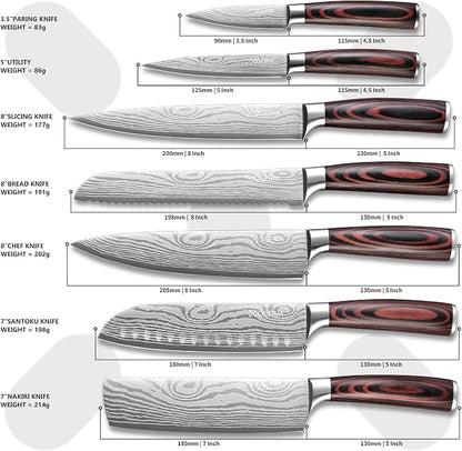 Gift-Ready Knife Set, Japanese Style 8-Piece (7+1) Kitchen Knife Set for Weddings & Premium Gifting, Orange Beautiful Gift Box, High Carbon Steel Knives Sets Includes An Additional 8" Chef Knife