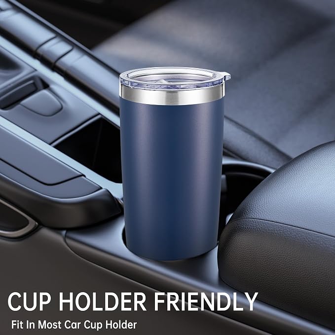20 oz Tumblers Bulk Stainless Steel Tumbler with Lid Double Wall Vacuum Insulated Coffee Mug 20oz Powder Coated Cup for Hot and Cold Drinks, Navy, 12 pack
